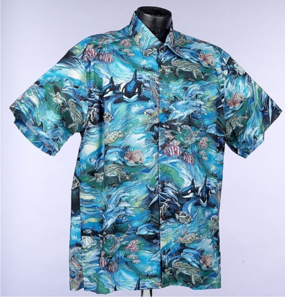 Vintage High Seas Trading Co Orcas and Dolphin Hawaiian Aloha Shirt USA, Size M
